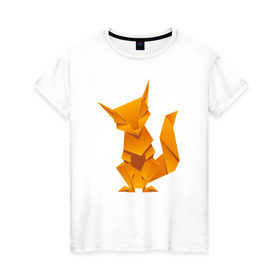 Женская футболка хлопок с принтом Origami в Тюмени, 100% хлопок | прямой крой, круглый вырез горловины, длина до линии бедер, слегка спущенное плечо | Тематика изображения на принте: арт | животное | лиса | оригами