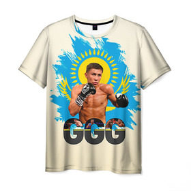 Мужская футболка 3D с принтом Геннадий Головкин в Тюмени, 100% полиэфир | прямой крой, круглый вырез горловины, длина до линии бедер | fighting | ggg | боец | боксер | борьба | драки