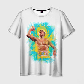 Мужская футболка 3D с принтом Геннадий Головкин в Тюмени, 100% полиэфир | прямой крой, круглый вырез горловины, длина до линии бедер | Тематика изображения на принте: fighting | ggg | боец | боксер | борьба | драки
