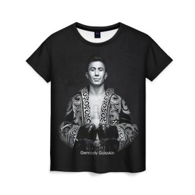 Женская футболка 3D с принтом Геннадий Головкин в Тюмени, 100% полиэфир ( синтетическое хлопкоподобное полотно) | прямой крой, круглый вырез горловины, длина до линии бедер | fighting | ggg | боец | боксер | борьба | драки