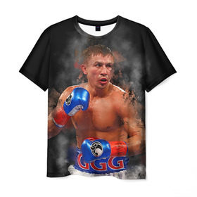 Мужская футболка 3D с принтом Геннадий Головкин в Тюмени, 100% полиэфир | прямой крой, круглый вырез горловины, длина до линии бедер | fighting | ggg | боец | боксер | борьба | драки