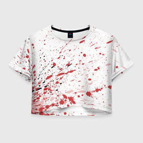 Женская футболка 3D укороченная с принтом Брызги в Тюмени, 100% полиэстер | круглая горловина, длина футболки до линии талии, рукава с отворотами | 3d | абстракция | абстракция красок | арт | брызги | краска | кровь | прикольные | цветные | штрихи