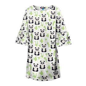 Детское платье 3D с принтом Панда в Тюмени, 100% полиэстер | прямой силуэт, чуть расширенный к низу. Круглая горловина, на рукавах — воланы | Тематика изображения на принте: медведь | мишка | тростник