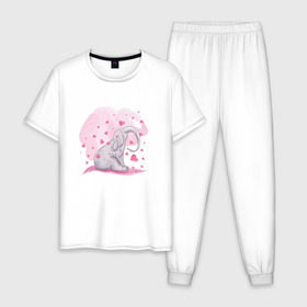 Мужская пижама хлопок с принтом Слоник в Тюмени, 100% хлопок | брюки и футболка прямого кроя, без карманов, на брюках мягкая резинка на поясе и по низу штанин
 | акварель | любовь | рисунок | розовый