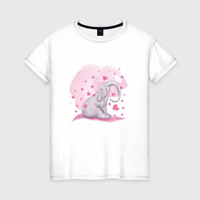 Женская футболка хлопок с принтом Слоник в Тюмени, 100% хлопок | прямой крой, круглый вырез горловины, длина до линии бедер, слегка спущенное плечо | акварель | любовь | рисунок | розовый