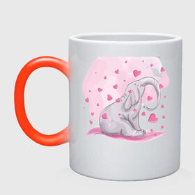 Кружка хамелеон с принтом Слоник в Тюмени, керамика | меняет цвет при нагревании, емкость 330 мл | Тематика изображения на принте: акварель | любовь | рисунок | розовый