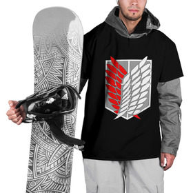 Накидка на куртку 3D с принтом Атака Титанов (эмблема) #9 в Тюмени, 100% полиэстер |  | attack on titan | shingeki no kyojin | белый | красный | чёрный | эмблема разведчиков