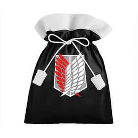 Подарочный 3D мешок с принтом Атака Титанов (эмблема) #9 в Тюмени, 100% полиэстер | Размер: 29*39 см | attack on titan | shingeki no kyojin | белый | красный | чёрный | эмблема разведчиков
