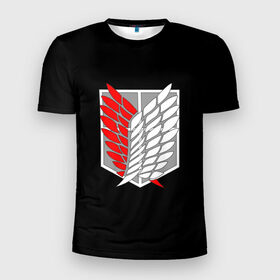 Мужская футболка 3D спортивная с принтом Атака Титанов (эмблема) #9 в Тюмени, 100% полиэстер с улучшенными характеристиками | приталенный силуэт, круглая горловина, широкие плечи, сужается к линии бедра | attack on titan | shingeki no kyojin | белый | красный | чёрный | эмблема разведчиков