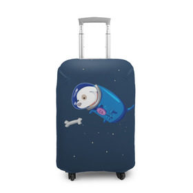 Чехол для чемодана 3D с принтом Собачка в космосе в Тюмени, 86% полиэфир, 14% спандекс | двустороннее нанесение принта, прорези для ручек и колес | звёзды | космонавт | космос | косточка | скафандр | собачка