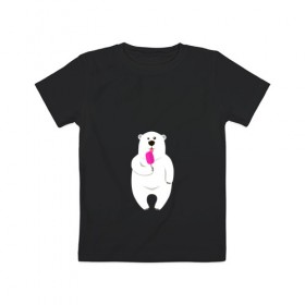 Детская футболка хлопок с принтом Медведь и мороженое в Тюмени, 100% хлопок | круглый вырез горловины, полуприлегающий силуэт, длина до линии бедер | 