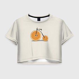 Женская футболка 3D укороченная с принтом Велосипед апельсин в Тюмени, 100% полиэстер | круглая горловина, длина футболки до линии талии, рукава с отворотами | апельсин | велосипед