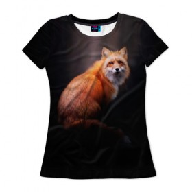 Женская футболка 3D с принтом Лис в Тюмени, 100% полиэфир ( синтетическое хлопкоподобное полотно) | прямой крой, круглый вырез горловины, длина до линии бедер | forest | fox | лес | лис | лиса | лисица | лисичка