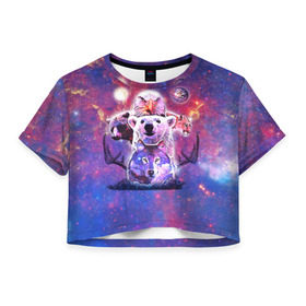 Женская футболка 3D укороченная с принтом Звериный прайд в Тюмени, 100% полиэстер | круглая горловина, длина футболки до линии талии, рукава с отворотами | волк | вселенная | галактика | звезды | медведь | орел | пума | туманность