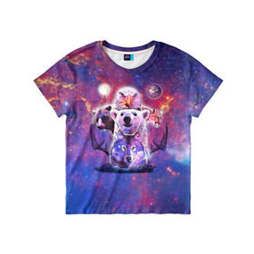 Детская футболка 3D с принтом Звериный прайд в Тюмени, 100% гипоаллергенный полиэфир | прямой крой, круглый вырез горловины, длина до линии бедер, чуть спущенное плечо, ткань немного тянется | волк | вселенная | галактика | звезды | медведь | орел | пума | туманность
