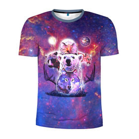 Мужская футболка 3D спортивная с принтом Звериный прайд в Тюмени, 100% полиэстер с улучшенными характеристиками | приталенный силуэт, круглая горловина, широкие плечи, сужается к линии бедра | волк | вселенная | галактика | звезды | медведь | орел | пума | туманность