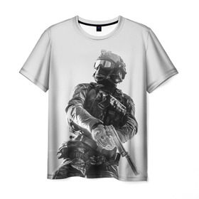 Мужская футболка 3D с принтом Battlefield 4 в Тюмени, 100% полиэфир | прямой крой, круглый вырез горловины, длина до линии бедер | Тематика изображения на принте: battlefield | game | soldiers | weapons | воин | игра | игрок | оружие | солдат
