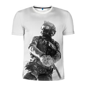 Мужская футболка 3D спортивная с принтом Battlefield 4 в Тюмени, 100% полиэстер с улучшенными характеристиками | приталенный силуэт, круглая горловина, широкие плечи, сужается к линии бедра | Тематика изображения на принте: battlefield | game | soldiers | weapons | воин | игра | игрок | оружие | солдат