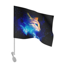 Флаг для автомобиля с принтом Звездный кот в Тюмени, 100% полиэстер | Размер: 30*21 см | звезды | кот | мордочка | темный