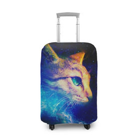 Чехол для чемодана 3D с принтом Звездный кот в Тюмени, 86% полиэфир, 14% спандекс | двустороннее нанесение принта, прорези для ручек и колес | звезды | кот | мордочка | темный