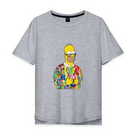 Мужская футболка хлопок Oversize с принтом Homer в Тюмени, 100% хлопок | свободный крой, круглый ворот, “спинка” длиннее передней части | bart | homer | simpsons | барт | гомер | еда | мультфильм | отец | папа | пончик | радуга | симпсоны | спрингфилд | хиппи | цвет