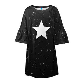 Детское платье 3D с принтом Super Star в Тюмени, 100% полиэстер | прямой силуэт, чуть расширенный к низу. Круглая горловина, на рукавах — воланы | Тематика изображения на принте: black | milk | блэк | брызги | звезда | милк | текстура | узор