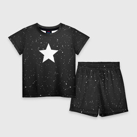 Детский костюм с шортами 3D с принтом Super Star в Тюмени,  |  | Тематика изображения на принте: black | milk | блэк | брызги | звезда | милк | текстура | узор