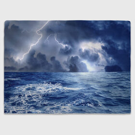 Плед 3D с принтом Шторм в Тюмени, 100% полиэстер | закругленные углы, все края обработаны. Ткань не мнется и не растягивается | брызги | буря | вода | волны | гроза | капли | красивое | молния | море | непогода | океан | природа | синее | стихия | тучи