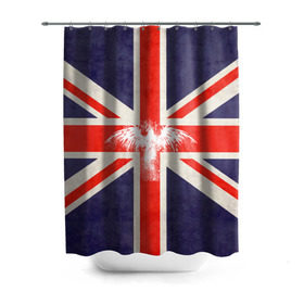 Штора 3D для ванной с принтом Флаг Англии с белым орлом в Тюмени, 100% полиэстер | плотность материала — 100 г/м2. Стандартный размер — 146 см х 180 см. По верхнему краю — пластиковые люверсы для креплений. В комплекте 10 пластиковых колец | london | англия | белый | брызги | великобритания | империя | клякса | крылья | лондон | необычный | объеденное королевство | орел | птица | символ | сокол | туманный альбион | флаг
