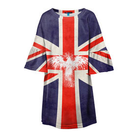 Детское платье 3D с принтом Флаг Англии с белым орлом в Тюмени, 100% полиэстер | прямой силуэт, чуть расширенный к низу. Круглая горловина, на рукавах — воланы | london | англия | белый | брызги | великобритания | империя | клякса | крылья | лондон | необычный | объеденное королевство | орел | птица | символ | сокол | туманный альбион | флаг