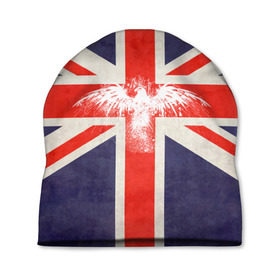 Шапка 3D с принтом Флаг Англии с белым орлом в Тюмени, 100% полиэстер | универсальный размер, печать по всей поверхности изделия | london | англия | белый | брызги | великобритания | империя | клякса | крылья | лондон | необычный | объеденное королевство | орел | птица | символ | сокол | туманный альбион | флаг