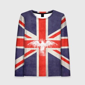 Женский лонгслив 3D с принтом Флаг Англии с белым орлом в Тюмени, 100% полиэстер | длинные рукава, круглый вырез горловины, полуприлегающий силуэт | london | англия | белый | брызги | великобритания | империя | клякса | крылья | лондон | необычный | объеденное королевство | орел | птица | символ | сокол | туманный альбион | флаг