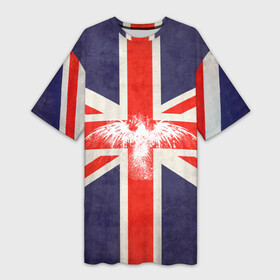 Платье-футболка 3D с принтом Флаг Англии с белым орлом в Тюмени,  |  | london | англия | белый | брызги | великобритания | империя | клякса | крылья | лондон | необычный | объеденное королевство | орел | птица | символ | сокол | туманный альбион | флаг