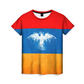 Женская футболка 3D с принтом Флаг Армении с белым орлом в Тюмени, 100% полиэфир ( синтетическое хлопкоподобное полотно) | прямой крой, круглый вырез горловины, длина до линии бедер | айастан | армения | белый | босеан | брызги | ереван | знамя | империя | клякса | крылья | кумач | необычный | орел | пойс | птица | символ | сокол | стяг | флаг | хайастан | штандарт