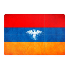 Магнитный плакат 3Х2 с принтом Флаг Армении с белым орлом в Тюмени, Полимерный материал с магнитным слоем | 6 деталей размером 9*9 см | Тематика изображения на принте: айастан | армения | белый | босеан | брызги | ереван | знамя | империя | клякса | крылья | кумач | необычный | орел | пойс | птица | символ | сокол | стяг | флаг | хайастан | штандарт