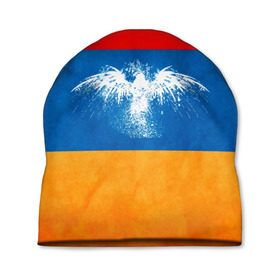 Шапка 3D с принтом Флаг Армении с белым орлом в Тюмени, 100% полиэстер | универсальный размер, печать по всей поверхности изделия | айастан | армения | белый | босеан | брызги | ереван | знамя | империя | клякса | крылья | кумач | необычный | орел | пойс | птица | символ | сокол | стяг | флаг | хайастан | штандарт