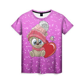 Женская футболка 3D с принтом Teddy baby в Тюмени, 100% полиэфир ( синтетическое хлопкоподобное полотно) | прямой крой, круглый вырез горловины, длина до линии бедер | 3d | арт | блеск | зима | квадратики | кубики | медведь | милые | плюшевый | сердечки | тедди | текстура