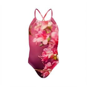 Детский купальник 3D с принтом Сакура в Тюмени, Полиэстер 85%, Спандекс 15% | Слитный крой, подклад по переду изделия, узкие бретели | 3d | flower | nature | pink | sakura | весна | деревья | природа | розовый | сакура | цветы | япония