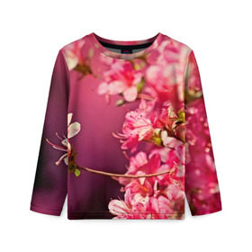 Детский лонгслив 3D с принтом Сакура в Тюмени, 100% полиэстер | длинные рукава, круглый вырез горловины, полуприлегающий силуэт
 | 3d | flower | nature | pink | sakura | весна | деревья | природа | розовый | сакура | цветы | япония