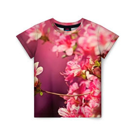 Детская футболка 3D с принтом Сакура в Тюмени, 100% гипоаллергенный полиэфир | прямой крой, круглый вырез горловины, длина до линии бедер, чуть спущенное плечо, ткань немного тянется | Тематика изображения на принте: 3d | flower | nature | pink | sakura | весна | деревья | природа | розовый | сакура | цветы | япония