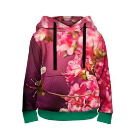 Детская толстовка 3D с принтом Сакура в Тюмени, 100% полиэстер | двухслойный капюшон со шнурком для регулировки, мягкие манжеты на рукавах и по низу толстовки, спереди карман-кенгуру с мягким внутренним слоем | Тематика изображения на принте: 3d | flower | nature | pink | sakura | весна | деревья | природа | розовый | сакура | цветы | япония