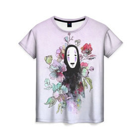 Женская футболка 3D с принтом Унесенные призраками в Тюмени, 100% полиэфир ( синтетическое хлопкоподобное полотно) | прямой крой, круглый вырез горловины, длина до линии бедер | безликий | миядзаки | унесенные призраками | хаяо | цветы