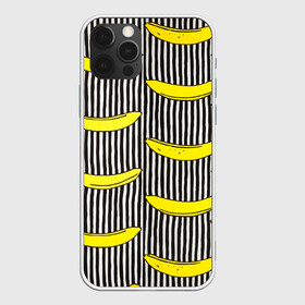 Чехол для iPhone 12 Pro с принтом Бананы на Полосатом Фоне в Тюмени, силикон | область печати: задняя сторона чехла, без боковых панелей | Тематика изображения на принте: банана | бананчик | вкусный | желтый | спелый | фрукт