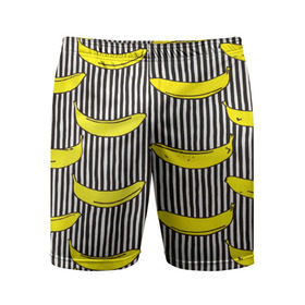 Мужские шорты 3D спортивные с принтом Бананы на Полосатом Фоне в Тюмени,  |  | Тематика изображения на принте: банана | бананчик | вкусный | желтый | спелый | фрукт