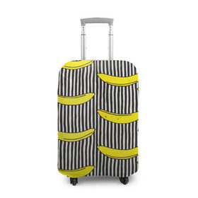 Чехол для чемодана 3D с принтом Бананы на Полосатом Фоне в Тюмени, 86% полиэфир, 14% спандекс | двустороннее нанесение принта, прорези для ручек и колес | банана | бананчик | вкусный | желтый | спелый | фрукт