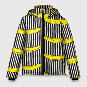 Мужская зимняя куртка 3D с принтом Бананы на Полосатом Фоне в Тюмени, верх — 100% полиэстер; подкладка — 100% полиэстер; утеплитель — 100% полиэстер | длина ниже бедра, свободный силуэт Оверсайз. Есть воротник-стойка, отстегивающийся капюшон и ветрозащитная планка. 

Боковые карманы с листочкой на кнопках и внутренний карман на молнии. | банана | бананчик | вкусный | желтый | спелый | фрукт