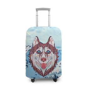 Чехол для чемодана 3D с принтом Хаски в Тюмени, 86% полиэфир, 14% спандекс | двустороннее нанесение принта, прорези для ручек и колес | at | bowwow | dog | hound | pooch | арт | гончая | гончая собака | горы | деревья | лес | снег | собака | хаски | холод