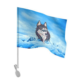 Флаг для автомобиля с принтом Siberian Husky в Тюмени, 100% полиэстер | Размер: 30*21 см | at | bowwow | dog | hound | pooch | арт | гончая | гончая собака | горы | деревья | лес | снег | собака | хаски | холод
