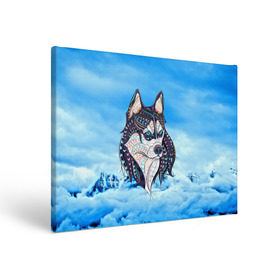 Холст прямоугольный с принтом Siberian Husky в Тюмени, 100% ПВХ |  | at | bowwow | dog | hound | pooch | арт | гончая | гончая собака | горы | деревья | лес | снег | собака | хаски | холод