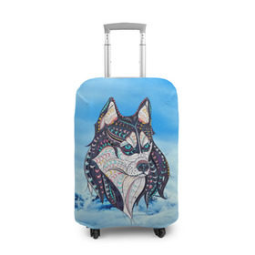 Чехол для чемодана 3D с принтом Siberian Husky в Тюмени, 86% полиэфир, 14% спандекс | двустороннее нанесение принта, прорези для ручек и колес | at | bowwow | dog | hound | pooch | арт | гончая | гончая собака | горы | деревья | лес | снег | собака | хаски | холод